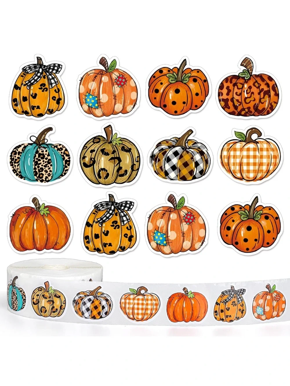 NEW! 50 Plaid Pumpkin 1.5 inch Fall Stickers